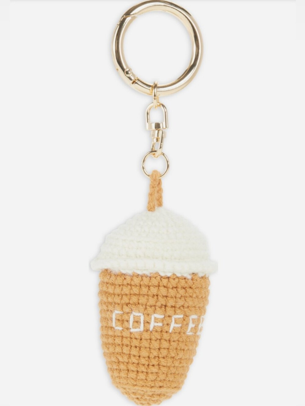LEITH Bag Charm Crochet Coffee Cup Keychain Cream and Tan